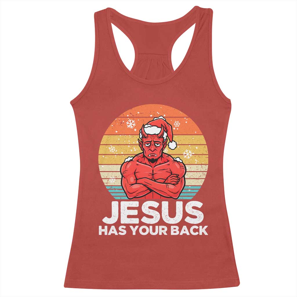 Funny Satan Christmas Racerback Tank Top Jesus Has Your Back TS14 Red Print Your Wear