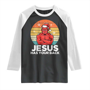 Funny Satan Christmas Raglan Shirt Jesus Has Your Back TS14 Black White Print Your Wear