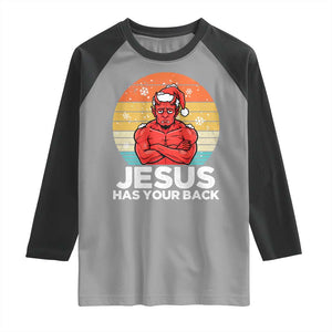 Funny Satan Christmas Raglan Shirt Jesus Has Your Back TS14 Sport Gray Black Print Your Wear