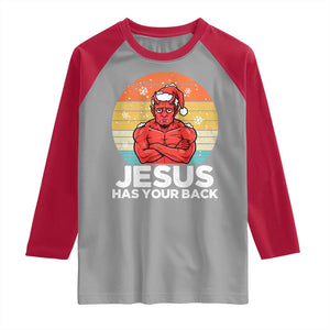 Funny Satan Christmas Raglan Shirt Jesus Has Your Back TS14 Sport Gray Red Print Your Wear