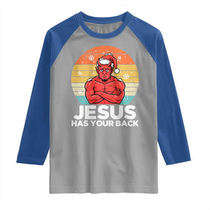 Funny Satan Christmas Raglan Shirt Jesus Has Your Back TS14 Sport Gray Royal Print Your Wear