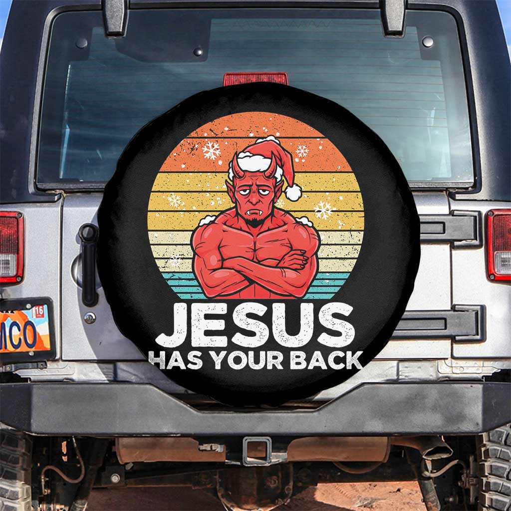 Funny Satan Christmas Spare Tire Cover Jesus Has Your Back TS14 No hole Black Print Your Wear