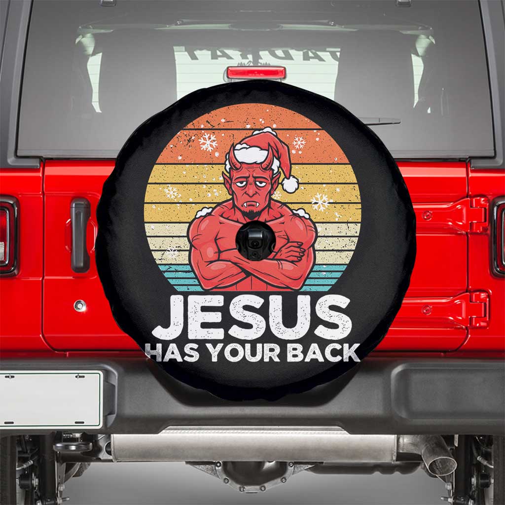Funny Satan Christmas Spare Tire Cover Jesus Has Your Back TS14 Black Print Your Wear