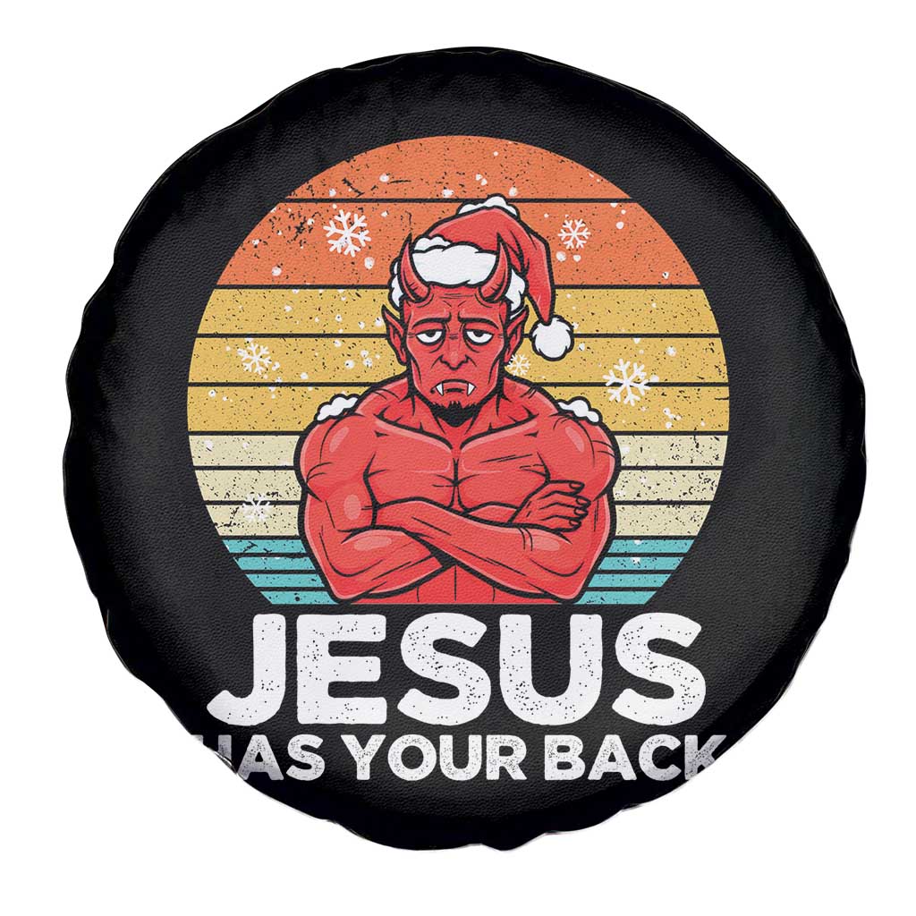 Funny Satan Christmas Spare Tire Cover Jesus Has Your Back TS14 Print Your Wear