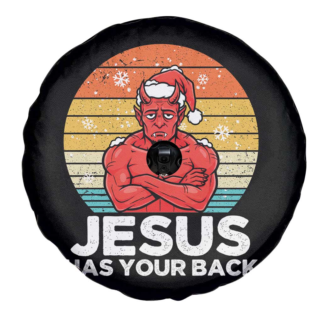 Funny Satan Christmas Spare Tire Cover Jesus Has Your Back TS14 Print Your Wear