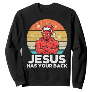Funny Satan Christmas Sweatshirt Jesus Has Your Back TS14 Black Print Your Wear