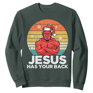 Funny Satan Christmas Sweatshirt Jesus Has Your Back TS14 Dark Forest Green Print Your Wear