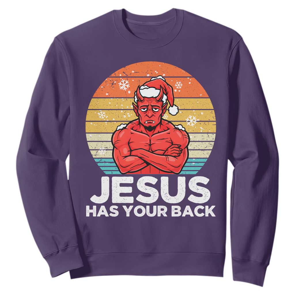 Funny Satan Christmas Sweatshirt Jesus Has Your Back TS14 Purple Print Your Wear