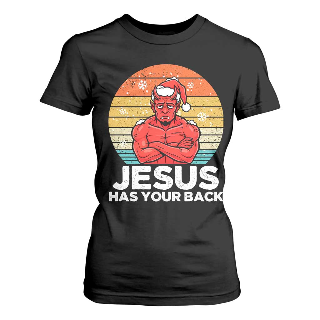 Funny Satan Christmas T Shirt For Women Jesus Has Your Back TS14 Black Print Your Wear