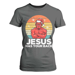 Funny Satan Christmas T Shirt For Women Jesus Has Your Back TS14 Dark Heather Print Your Wear