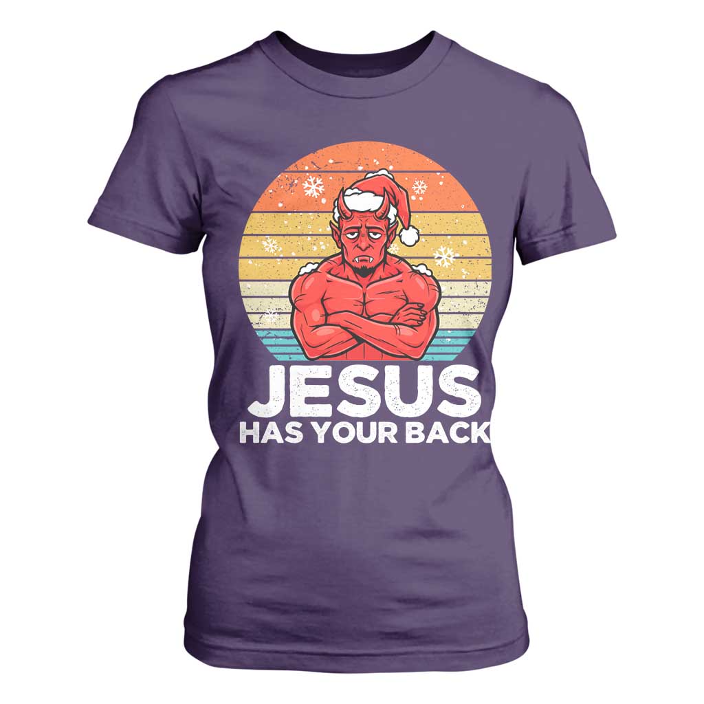 Funny Satan Christmas T Shirt For Women Jesus Has Your Back TS14 Purple Print Your Wear