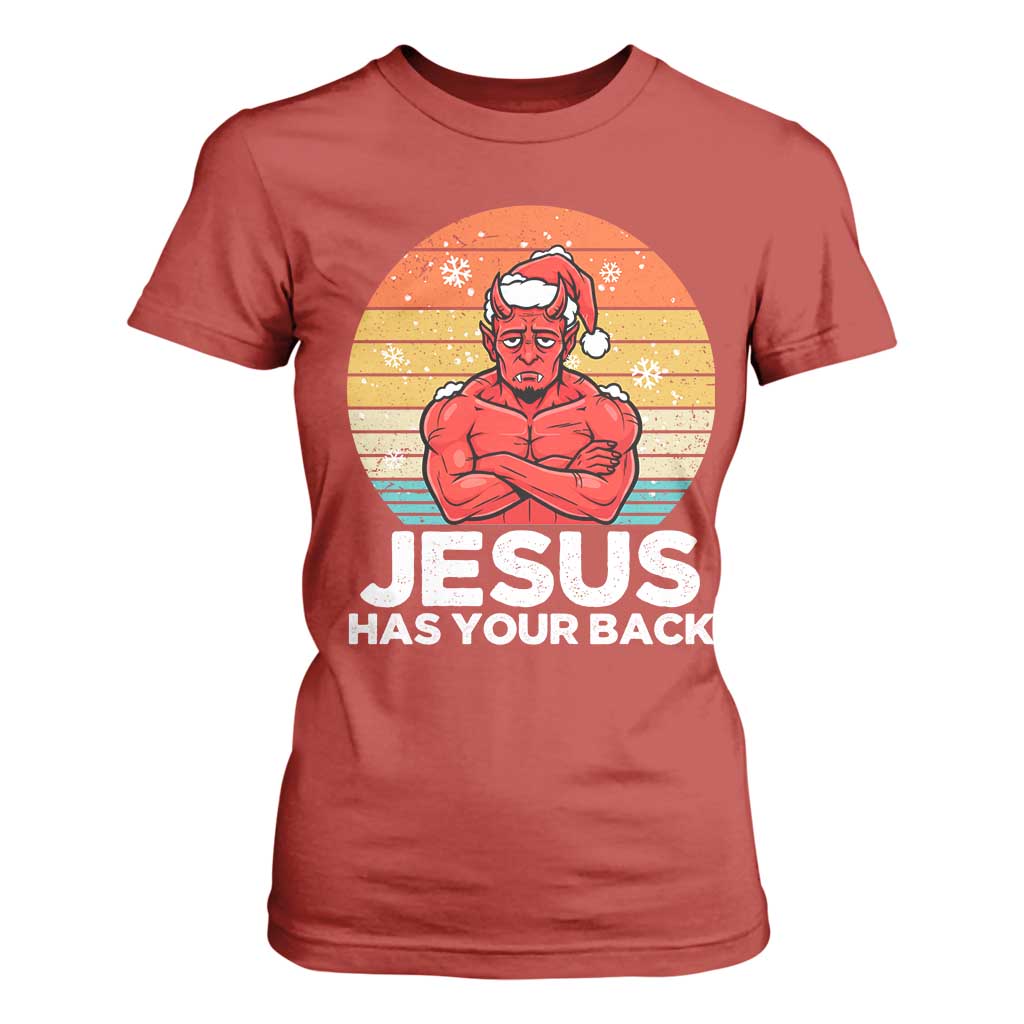 Funny Satan Christmas T Shirt For Women Jesus Has Your Back TS14 Red Print Your Wear