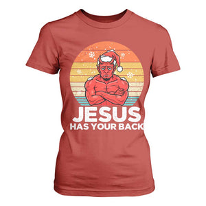 Funny Satan Christmas T Shirt For Women Jesus Has Your Back TS14 Red Print Your Wear