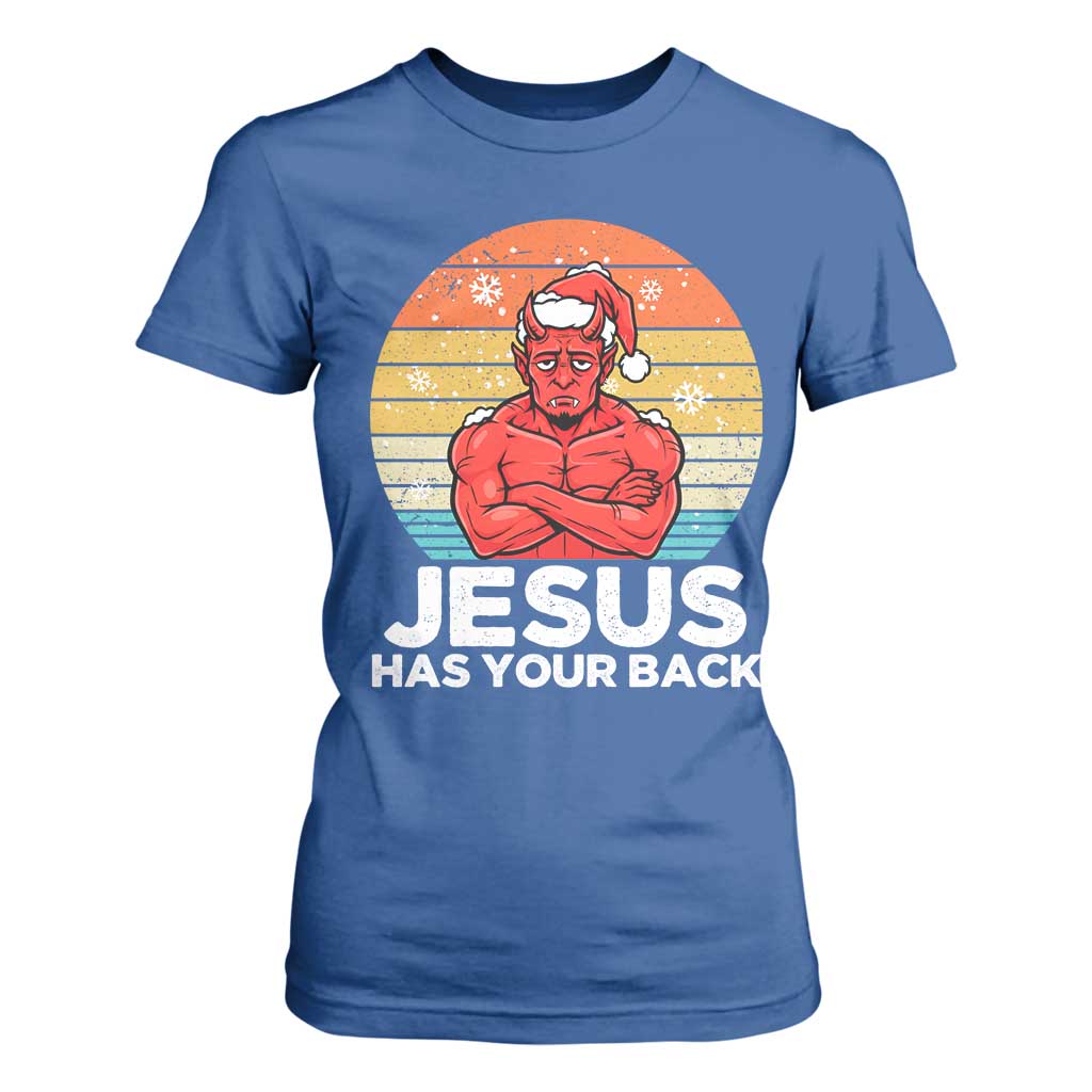 Funny Satan Christmas T Shirt For Women Jesus Has Your Back TS14 Royal Blue Print Your Wear
