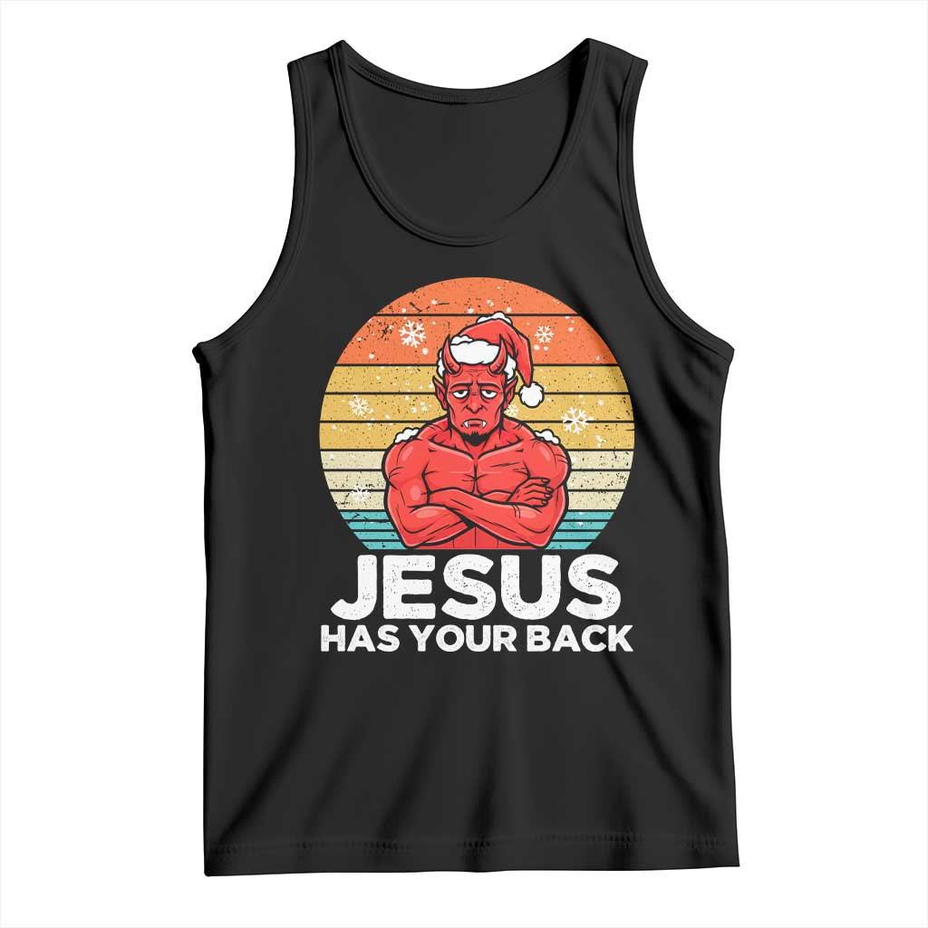 Funny Satan Christmas Tank Top Jesus Has Your Back TS14 Black Print Your Wear
