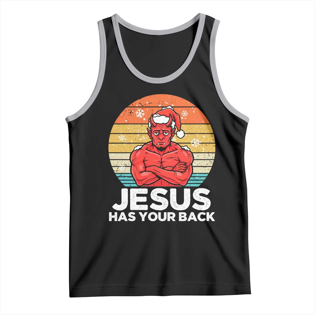 Funny Satan Christmas Tank Top Jesus Has Your Back TS14 Black Athletic Heather Print Your Wear