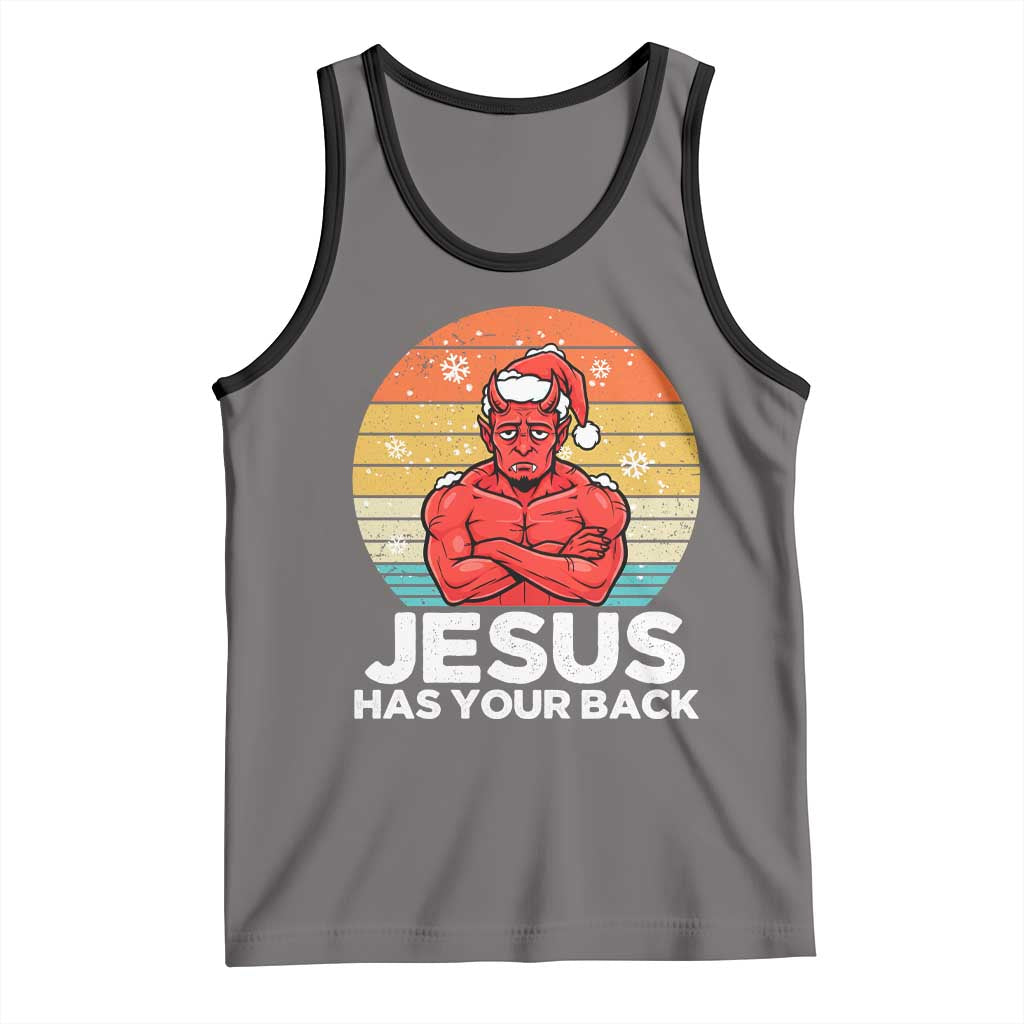 Funny Satan Christmas Tank Top Jesus Has Your Back TS14 Deep Heather Black Print Your Wear