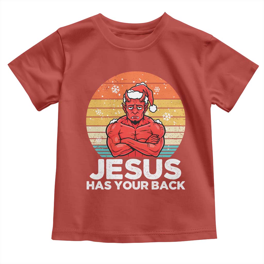 Funny Satan Christmas Toddler T Shirt Jesus Has Your Back TS14 Red Print Your Wear