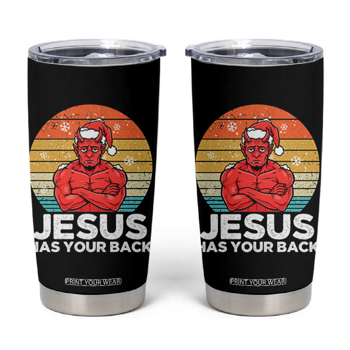 Funny Satan Christmas Tumbler Cup Jesus Has Your Back TS14 Black Print Your Wear
