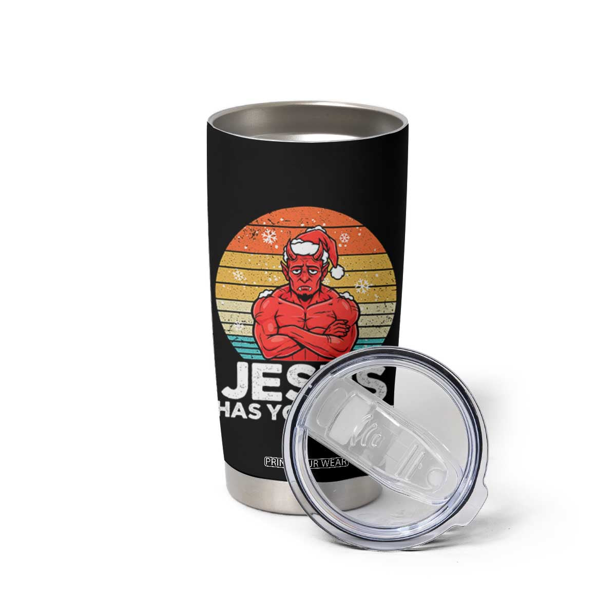 Funny Satan Christmas Tumbler Cup Jesus Has Your Back TS14 Print Your Wear