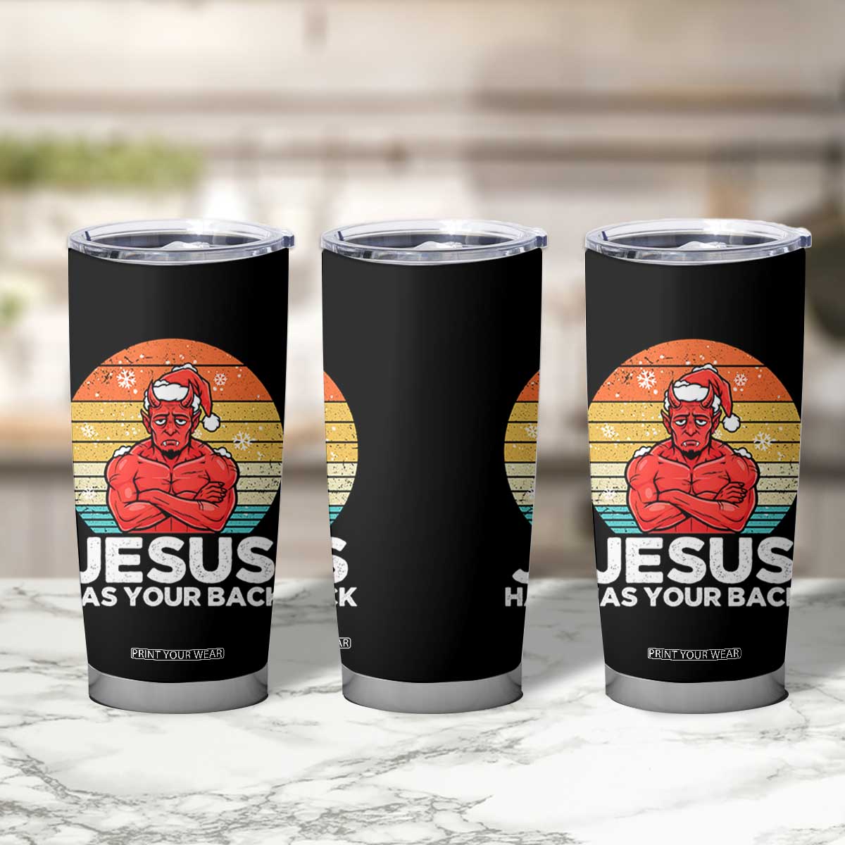 Funny Satan Christmas Tumbler Cup Jesus Has Your Back TS14 Print Your Wear