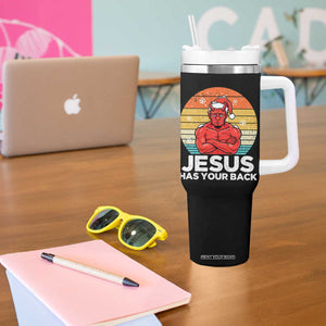 Funny Satan Christmas Tumbler With Handle Jesus Has Your Back TS14 Print Your Wear