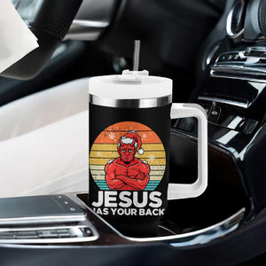 Funny Satan Christmas Tumbler With Handle Jesus Has Your Back TS14 Print Your Wear