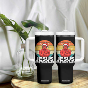 Funny Satan Christmas Tumbler With Handle Jesus Has Your Back TS14 Print Your Wear