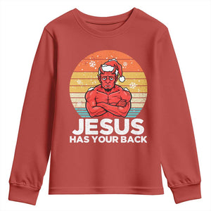 Funny Satan Christmas Youth Sweatshirt Jesus Has Your Back TS14 Red Print Your Wear