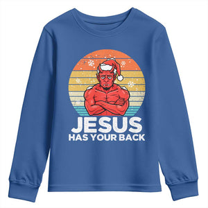 Funny Satan Christmas Youth Sweatshirt Jesus Has Your Back TS14 Royal Blue Print Your Wear