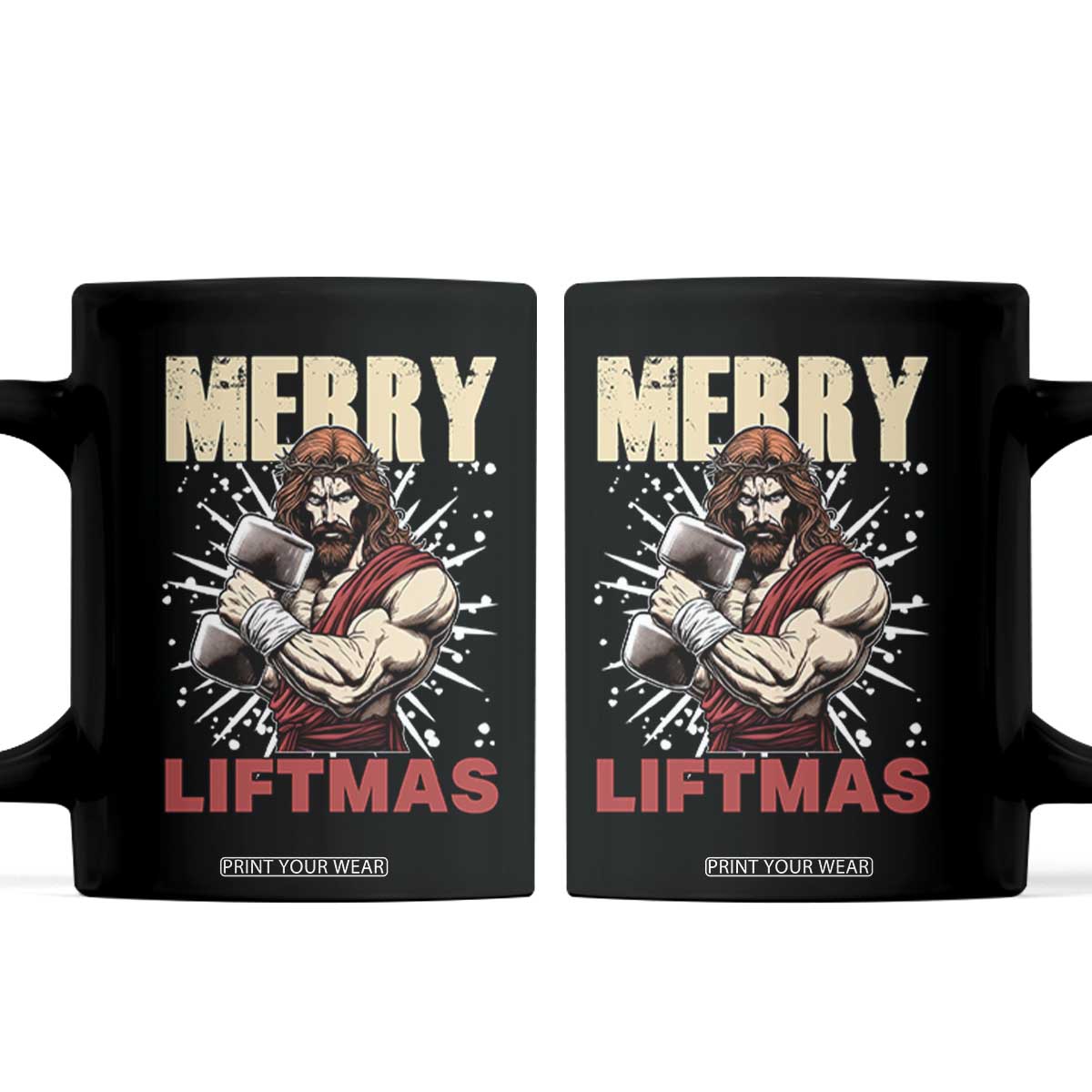Jesus Gym Christmas Coffee Mug Merry Liftmas Xmas TS14 Black Print Your Wear