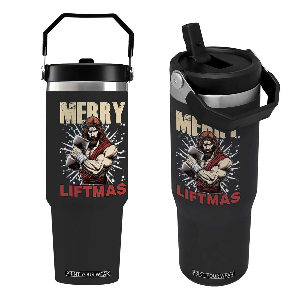 Jesus Gym Christmas Flip Straw Tumbler Merry Liftmas Xmas TS14 One Size: 30 oz Black Print Your Wear