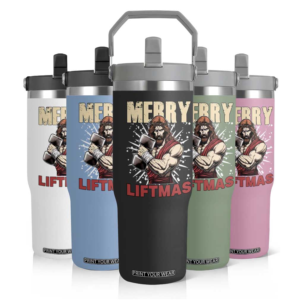 Jesus Gym Christmas Flip Straw Tumbler Merry Liftmas Xmas TS14 Print Your Wear
