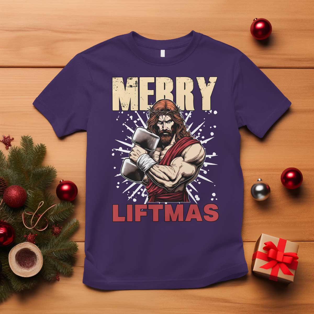 Jesus Gym Christmas T Shirt Merry Liftmas Xmas TS14 Purple Print Your Wear