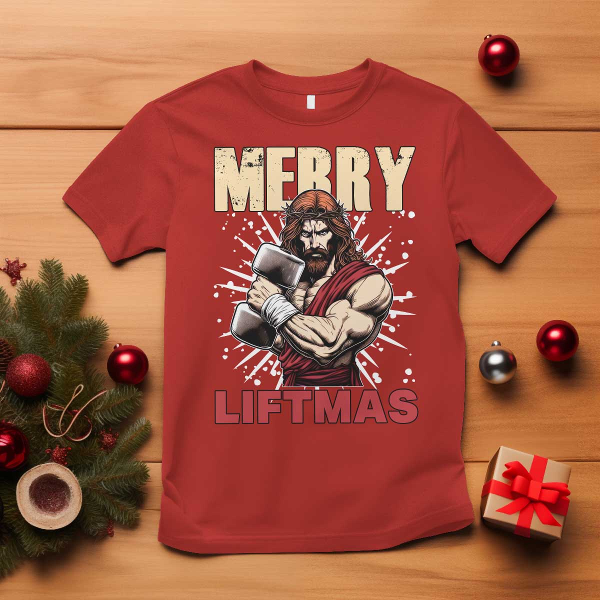 Jesus Gym Christmas T Shirt Merry Liftmas Xmas TS14 Red Print Your Wear