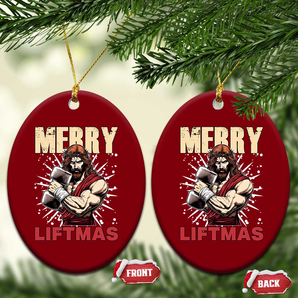 Jesus Gym Xmas Ceramic Ornament Merry Liftmas Xmas TS14 Print Your Wear