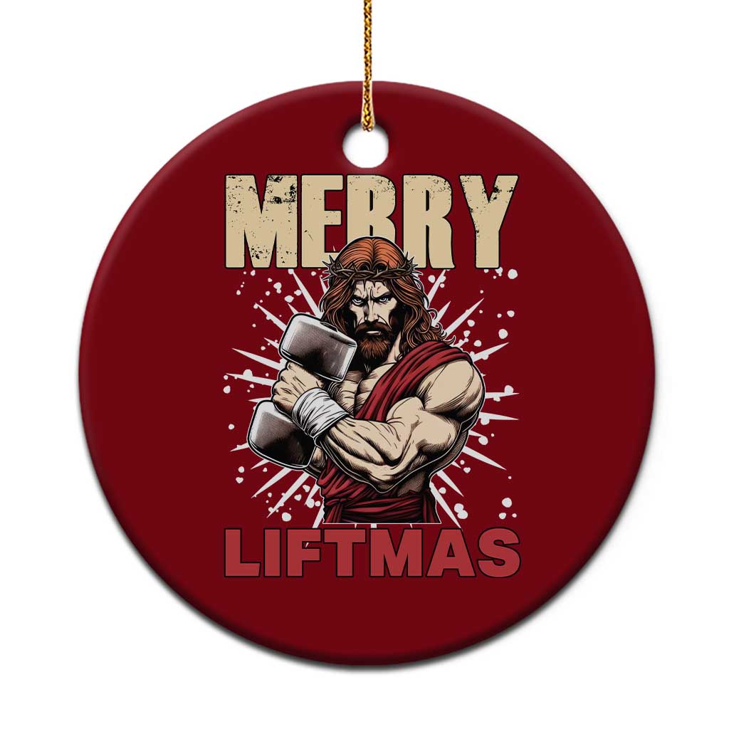 Jesus Gym Xmas Ceramic Ornament Merry Liftmas Xmas TS14 1pc Red Print Your Wear