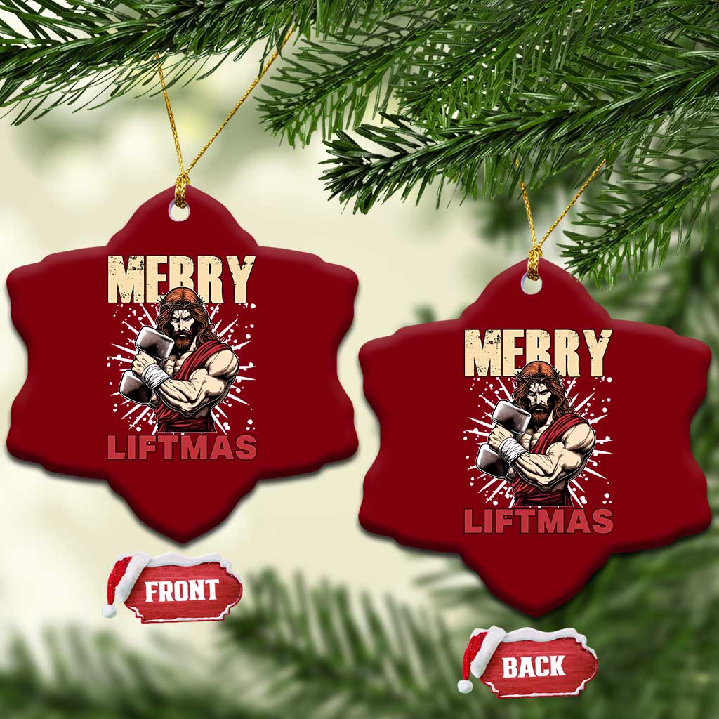 Jesus Gym Xmas Ceramic Ornament Merry Liftmas Xmas TS14 Print Your Wear