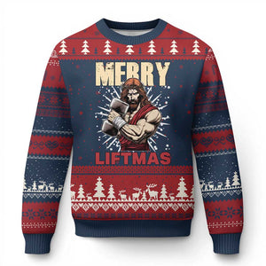 Jesus Gym Xmas Ugly Christmas Sweater Merry Liftmas Xmas TS14 Navy Red Print Your Wear