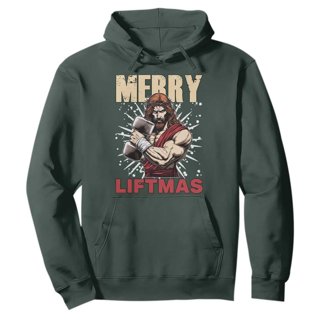 Jesus Gym Christmas Hoodie Merry Liftmas Xmas TS14 Dark Forest Green Print Your Wear