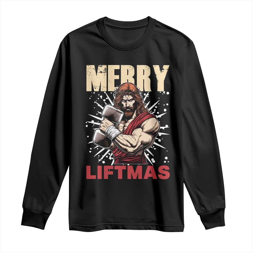 Jesus Gym Christmas Long Sleeve Shirt Merry Liftmas Xmas TS14 Black Print Your Wear
