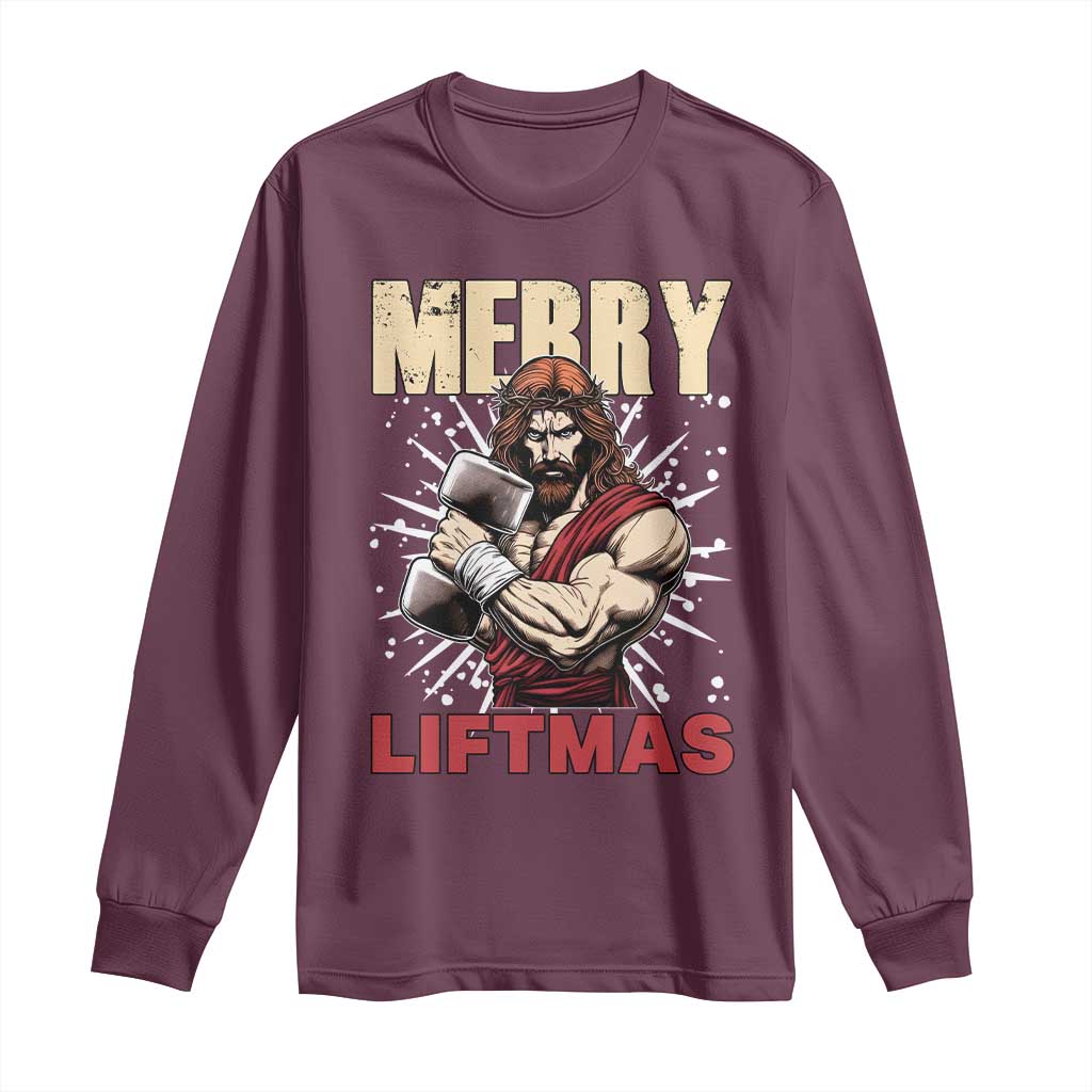 Jesus Gym Christmas Long Sleeve Shirt Merry Liftmas Xmas TS14 Maroon Print Your Wear