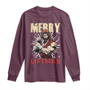 Jesus Gym Christmas Long Sleeve Shirt Merry Liftmas Xmas TS14 Maroon Print Your Wear