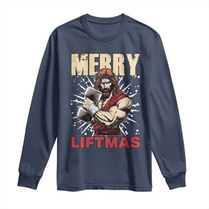 Jesus Gym Christmas Long Sleeve Shirt Merry Liftmas Xmas TS14 Navy Print Your Wear