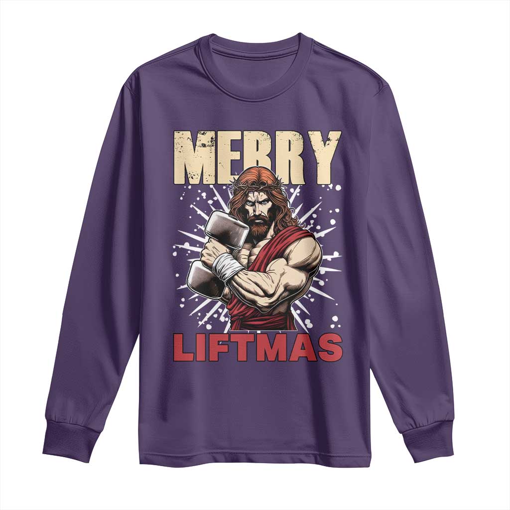 Jesus Gym Christmas Long Sleeve Shirt Merry Liftmas Xmas TS14 Purple Print Your Wear