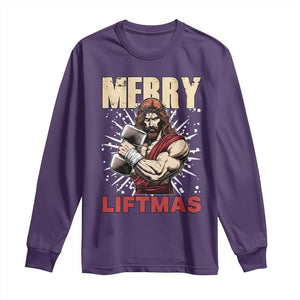 Jesus Gym Christmas Long Sleeve Shirt Merry Liftmas Xmas TS14 Purple Print Your Wear