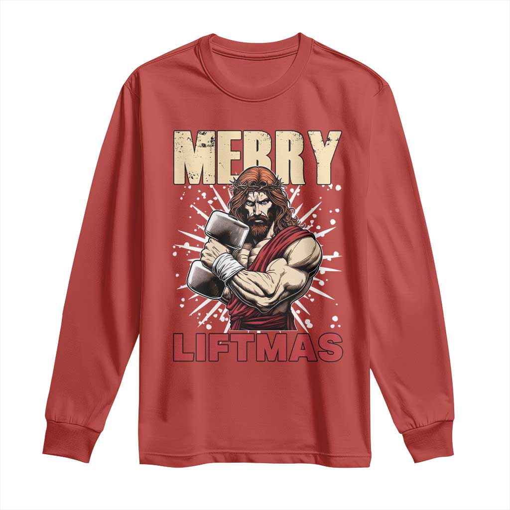 Jesus Gym Christmas Long Sleeve Shirt Merry Liftmas Xmas TS14 Red Print Your Wear