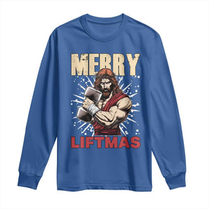 Jesus Gym Christmas Long Sleeve Shirt Merry Liftmas Xmas TS14 Royal Blue Print Your Wear