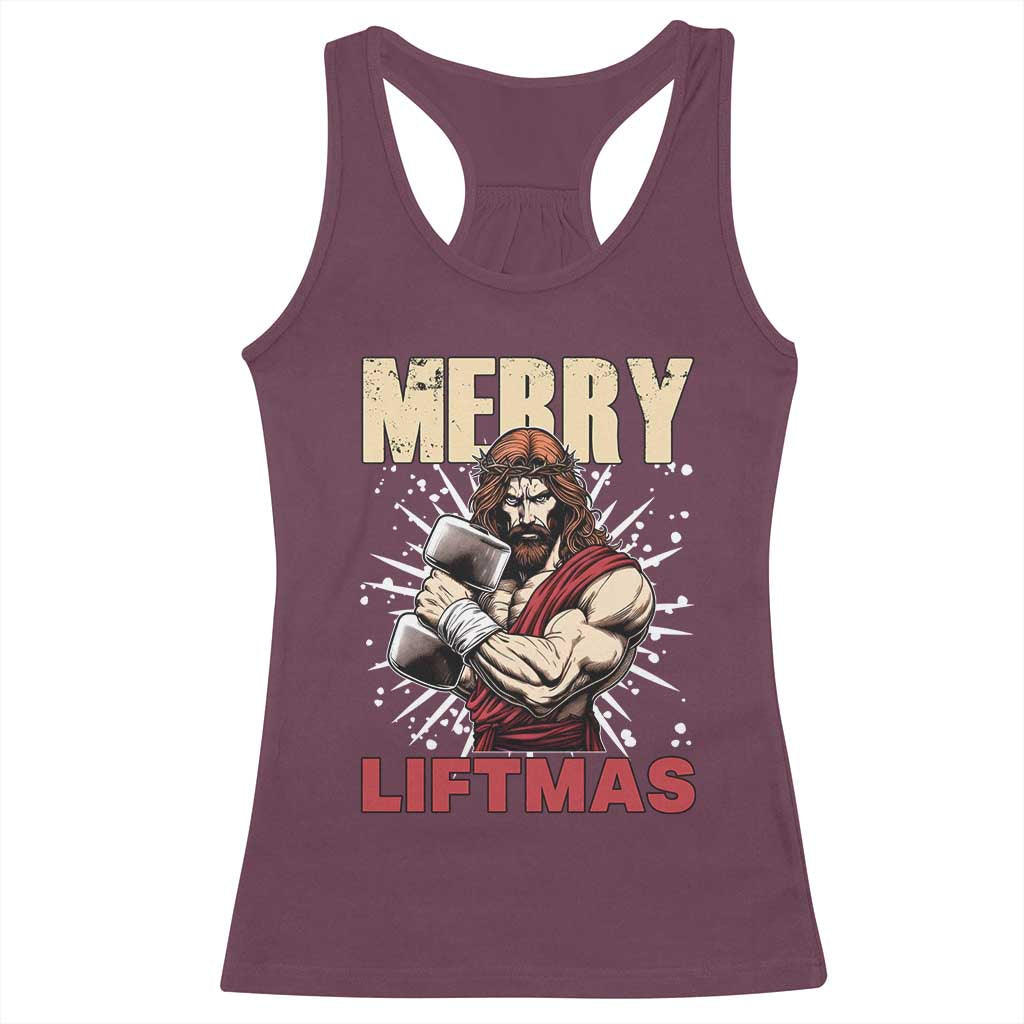 Jesus Gym Christmas Racerback Tank Top Merry Liftmas Xmas TS14 Maroon Print Your Wear