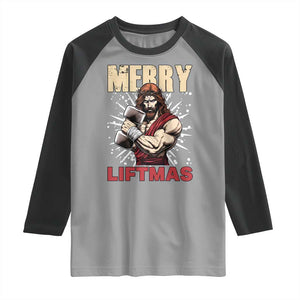 Jesus Gym Christmas Raglan Shirt Merry Liftmas Xmas TS14 Sport Gray Black Print Your Wear